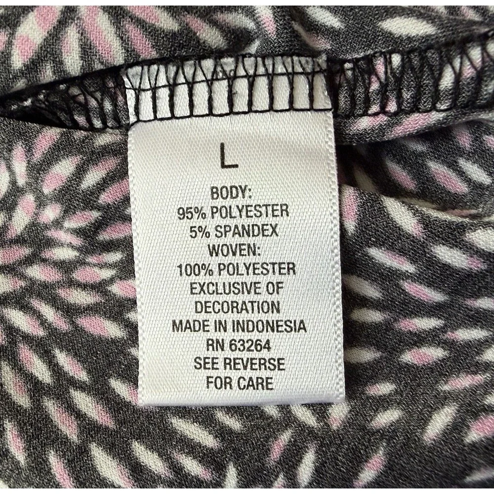 ROZ & ALI Top L Short Sleeve Black Pink Floral Layered Hem Tunic Blouse Stretch - Picture 6 of 7